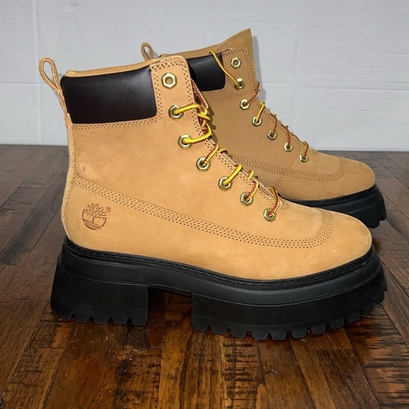 Timberland Sky Boots Wheat Nubuck Leather 6” Lace Up Platform Lug Soles Sz 7 - Picture 5 of 16
